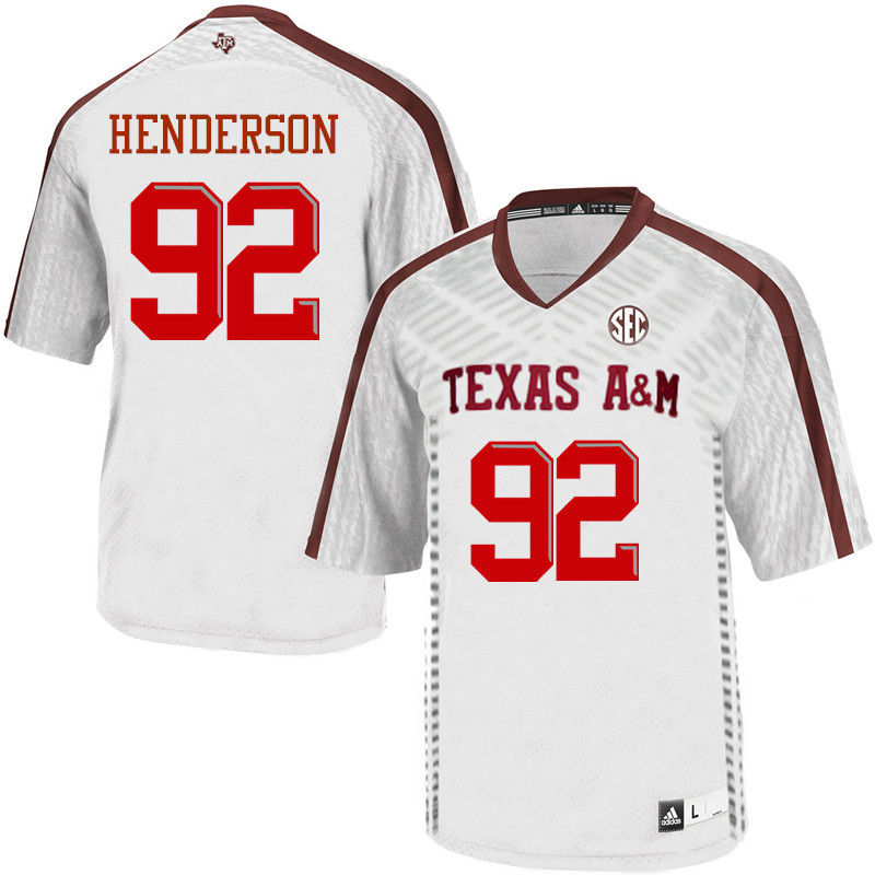 Men #92 Zaycoven Henderson Texas A&M Aggies College Football Jerseys-White - Click Image to Close